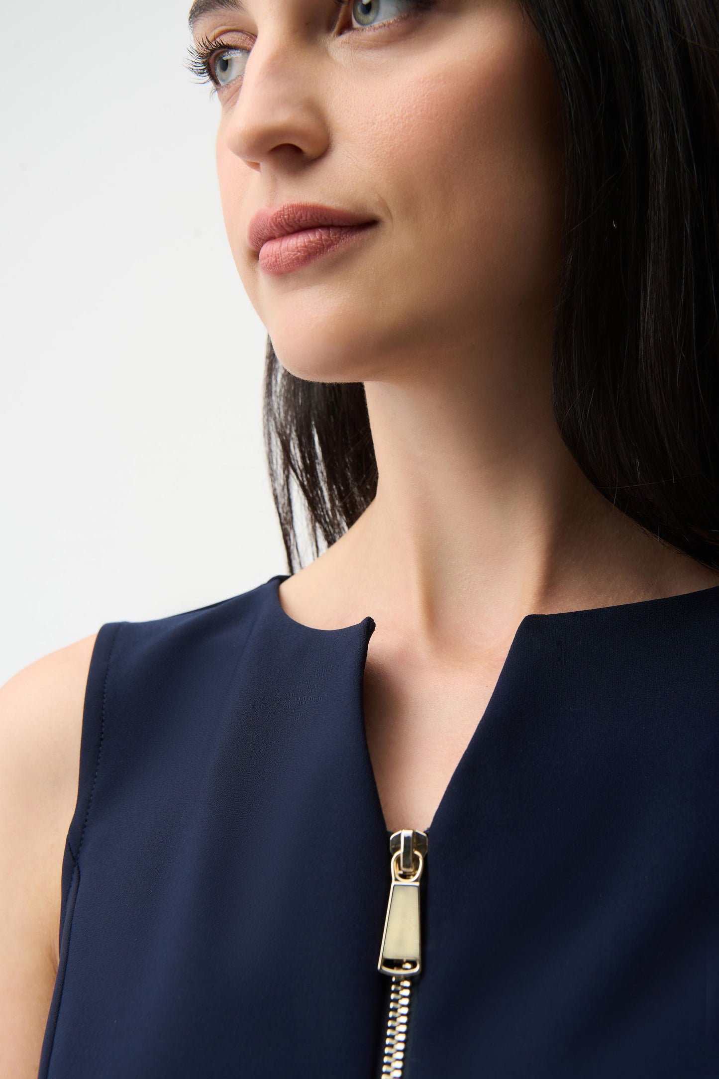 Women’s Tailored Sleeveless Vest with Two-Way Zip in Midnight Blue by Joseph Ribkoff