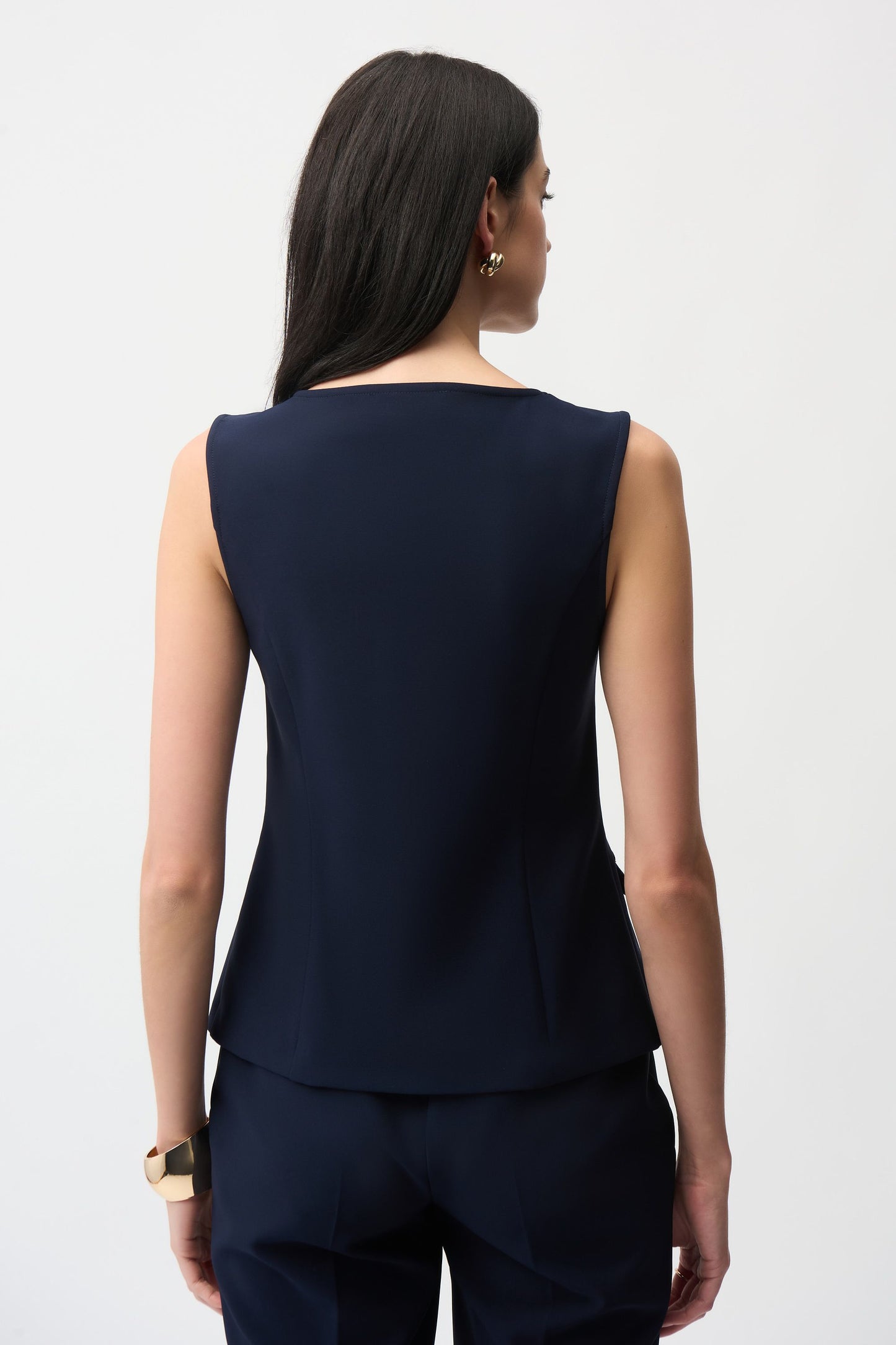 Women’s Tailored Sleeveless Vest with Two-Way Zip in Midnight Blue by Joseph Ribkoff