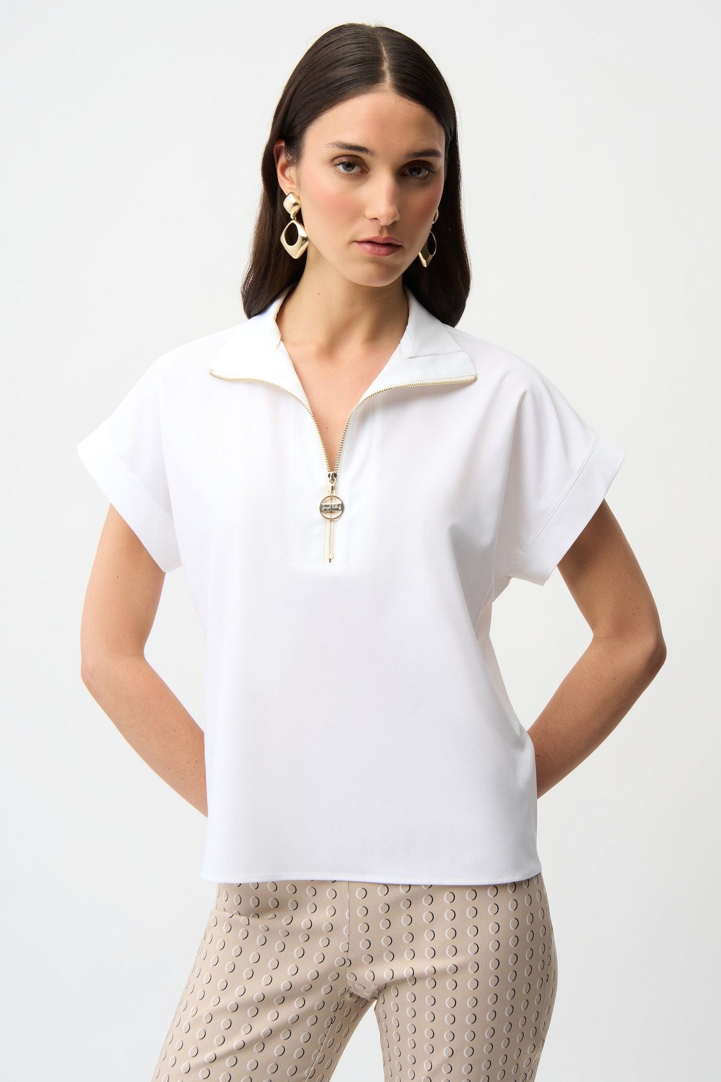 Straight Top With Zipped Neckline in White by Joseph Ribkoff