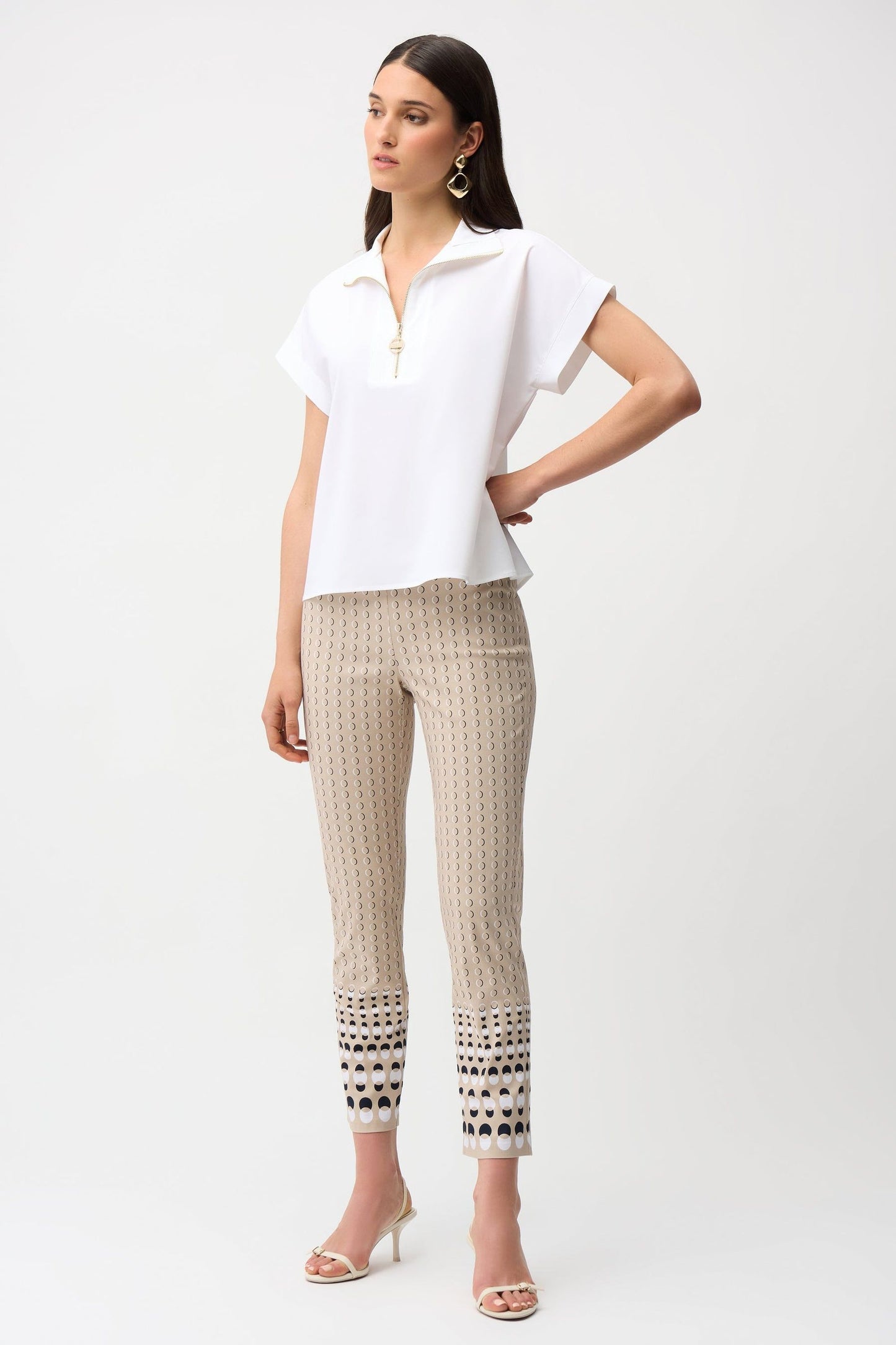Straight Top With Zipped Neckline in White by Joseph Ribkoff