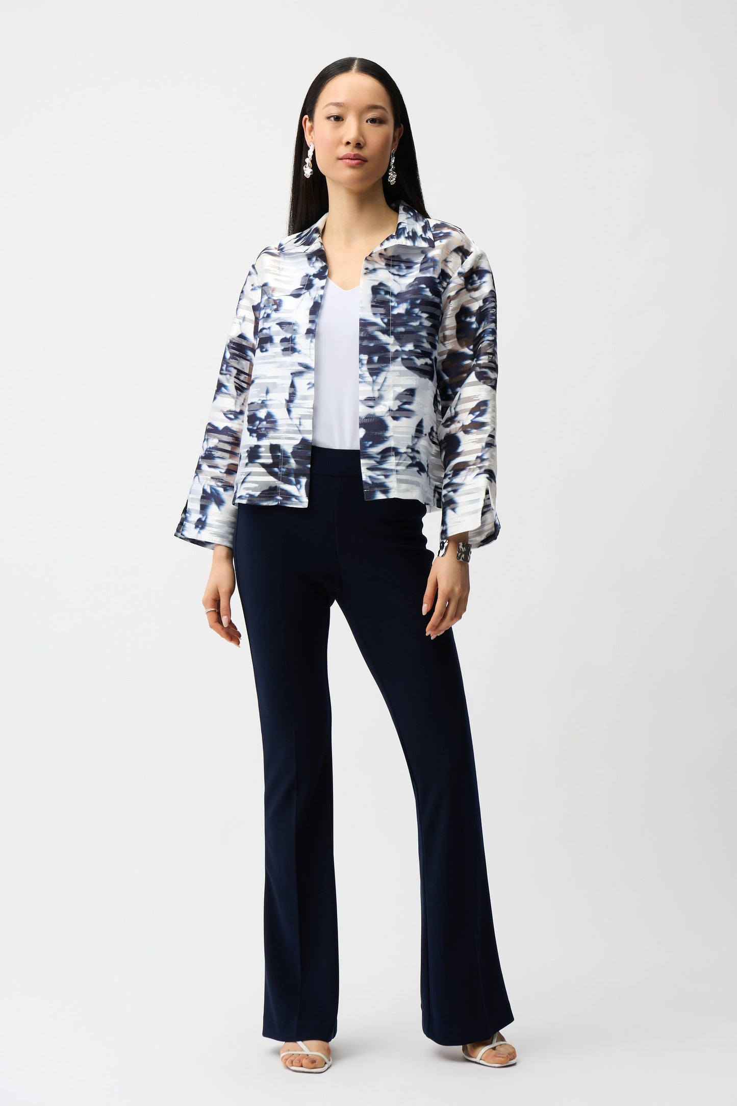 Sheer Floral Trapeze Jacket in Midnight Blue by Joseph Ribkoff