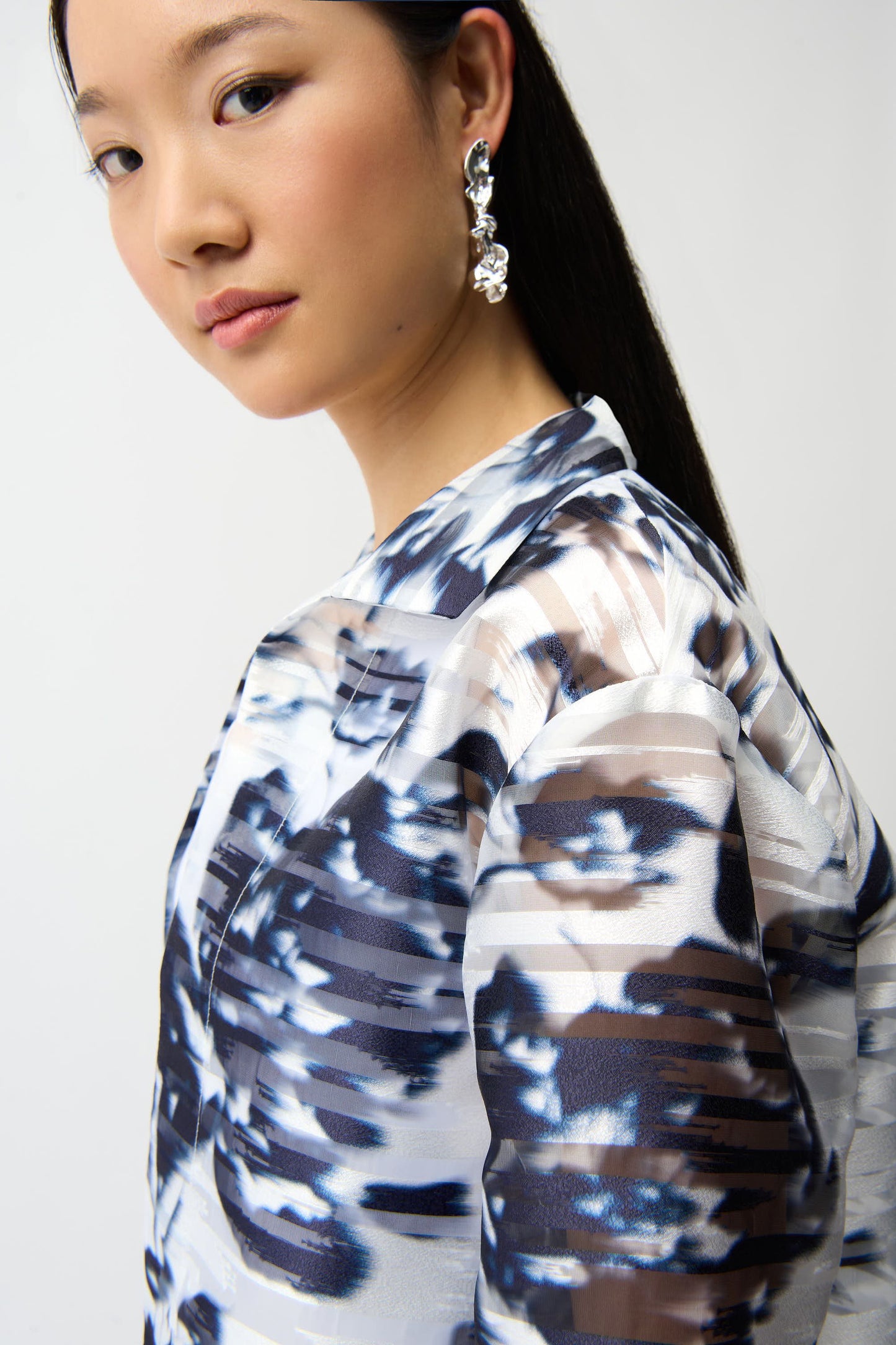 Sheer Floral Trapeze Jacket in Midnight Blue by Joseph Ribkoff