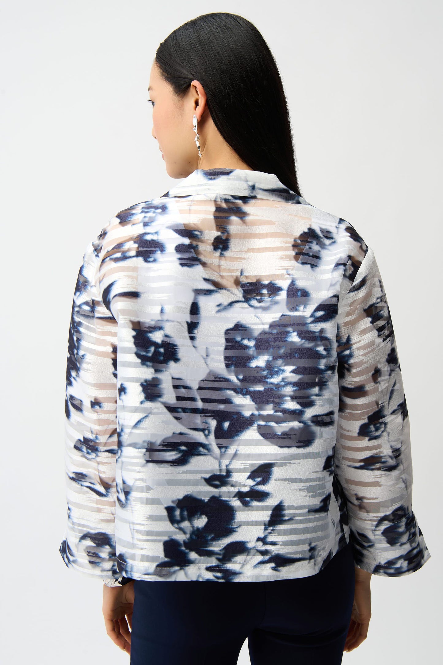 Sheer Floral Trapeze Jacket in Midnight Blue by Joseph Ribkoff