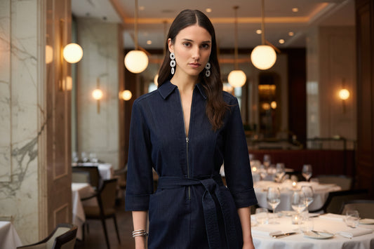 Effortless Belted Denim Dress in Dark Denim Blue by Joseph Ribkoff