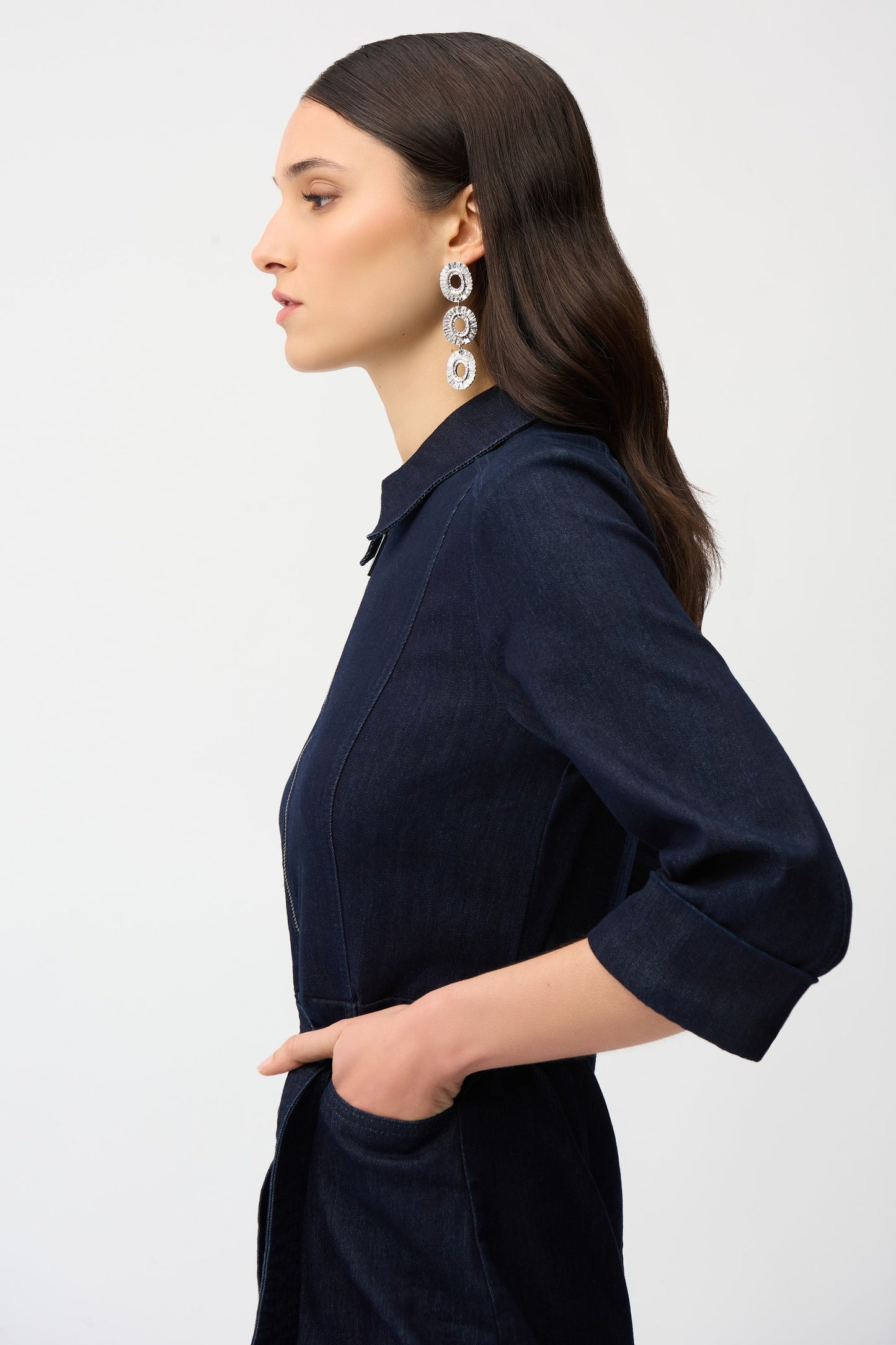 Effortless Belted Denim Dress in Dark Denim Blue by Joseph Ribkoff