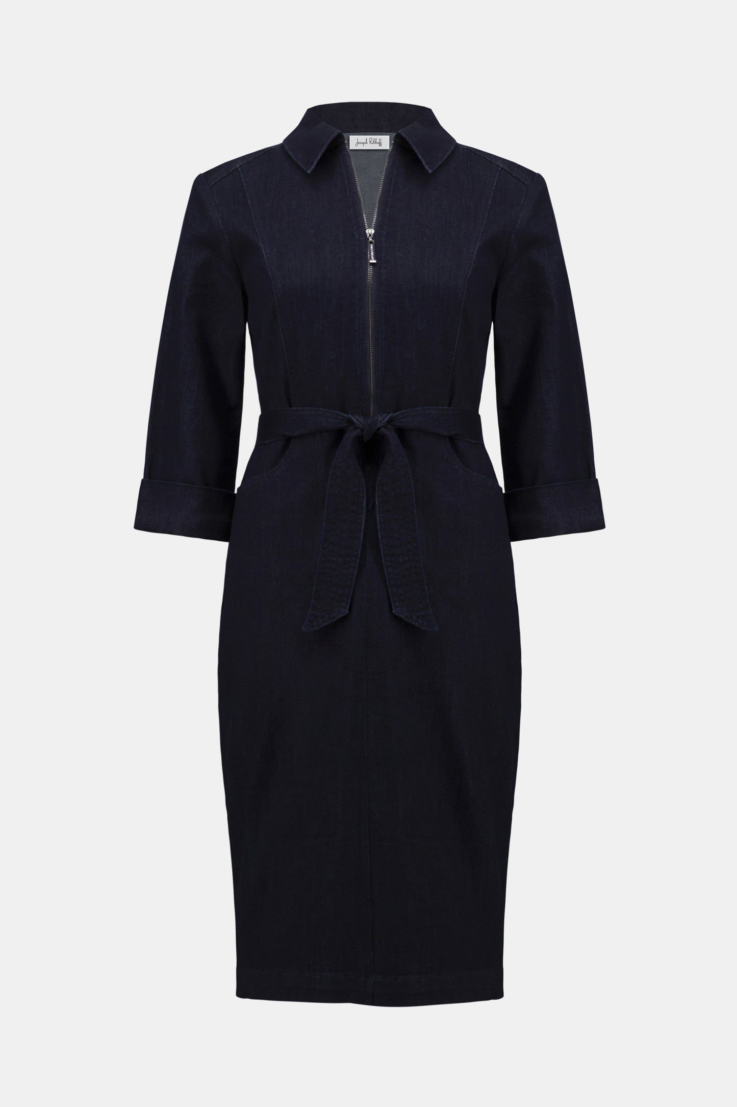 Effortless Belted Denim Dress in Dark Denim Blue by Joseph Ribkoff