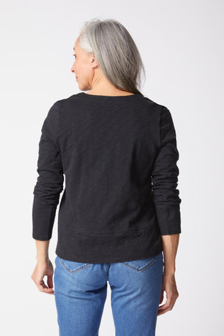 Women's 100% Peruvian Cotton V Neck with  Side Slit Top in Black by Habitat