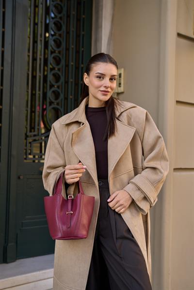 Vegan Basket Bag With Lock Accessory Claret Red
