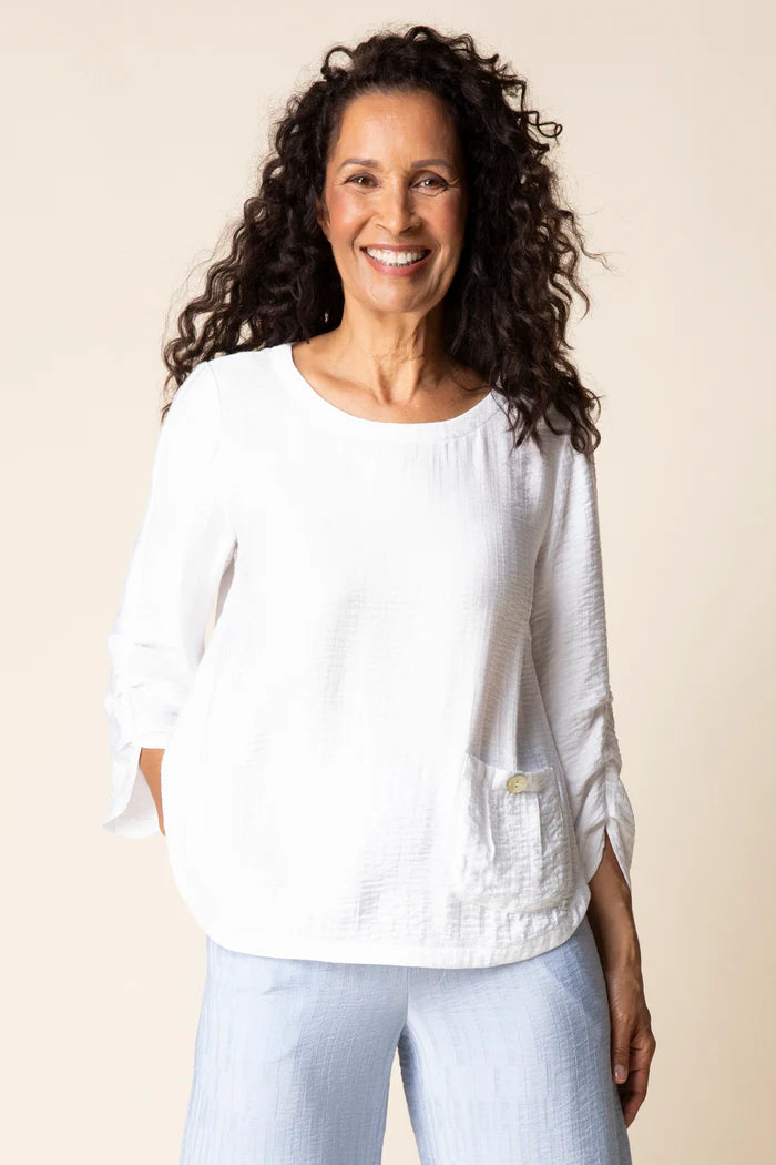 Whisper Jacquard Rayon Pleat Top (White) by Habitat Clothing