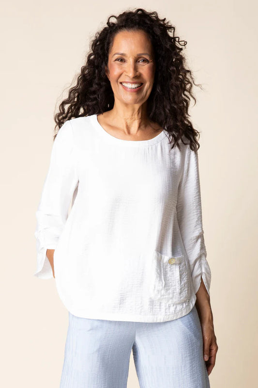 Whisper Jacquard Rayon Pleat Top (White) by Habitat Clothing