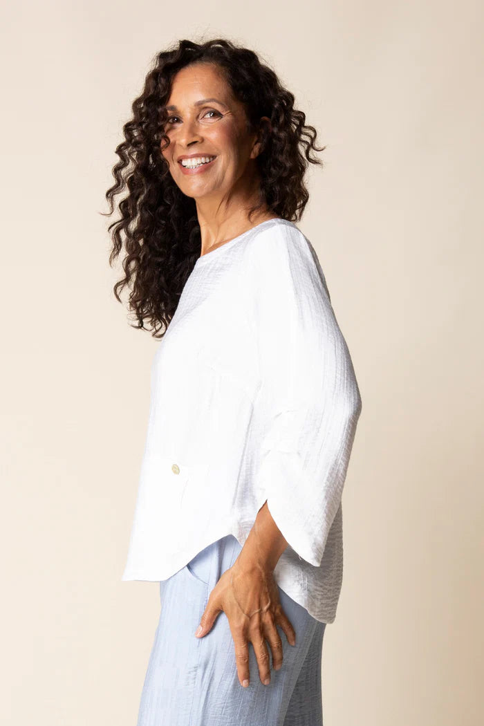Whisper Jacquard Rayon Pleat Top (White) by Habitat Clothing