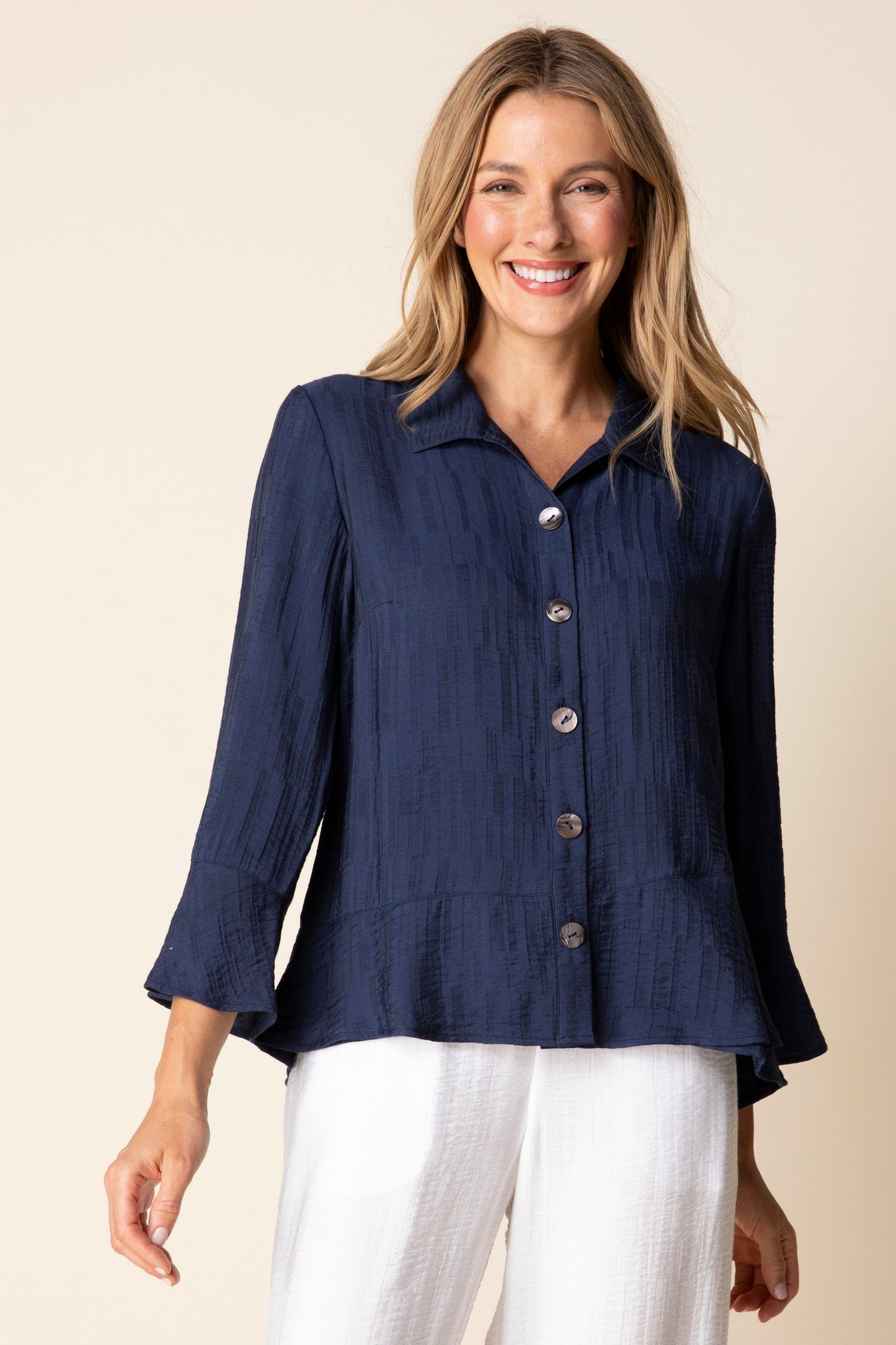 Textured Stripe Jacket Style Top in Navy by Habitat Clothing