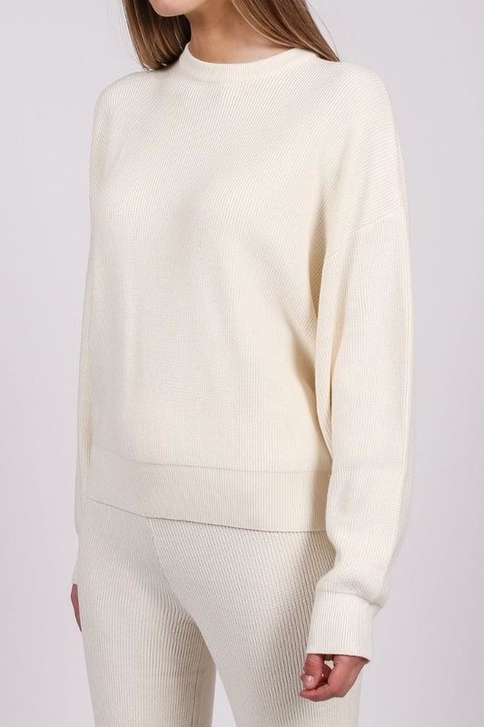 Ribbed Knit Crew Neck Sweater (Cream) By Brunette The Label final sale