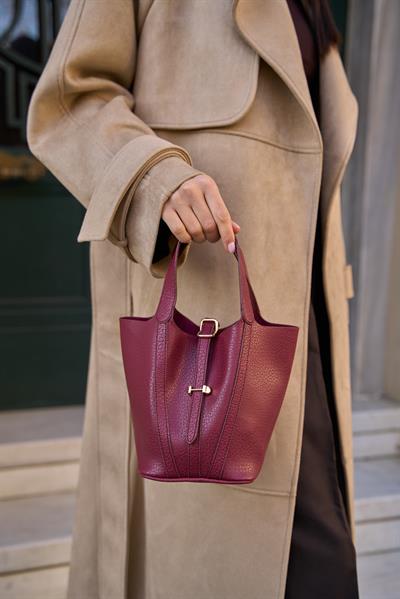 Vegan Basket Bag With Lock Accessory Claret Red