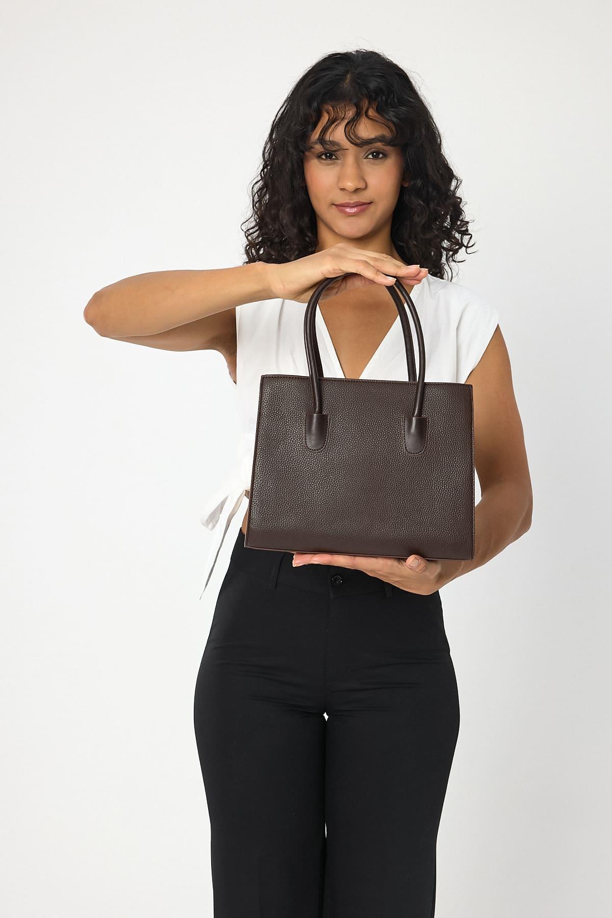 Vegan Pebbled Handbag in Khaki Green or Rich Brown With Shoulder Strap