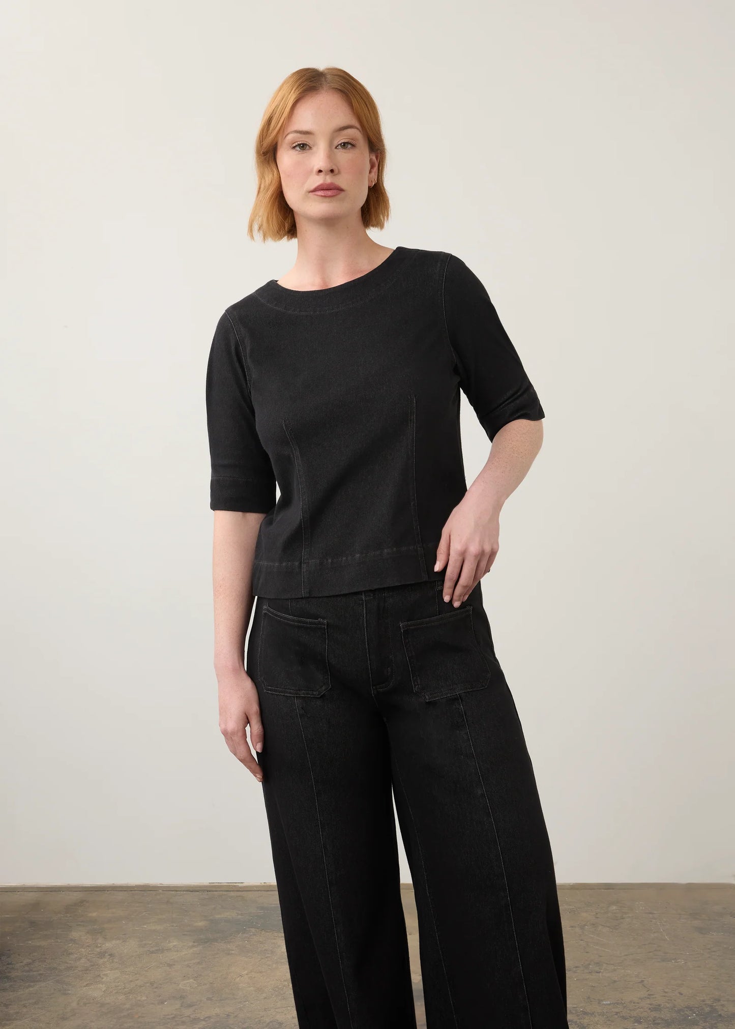 Fitted Elbow Sleeve Top in Carbon Black by French Dressing Jeans