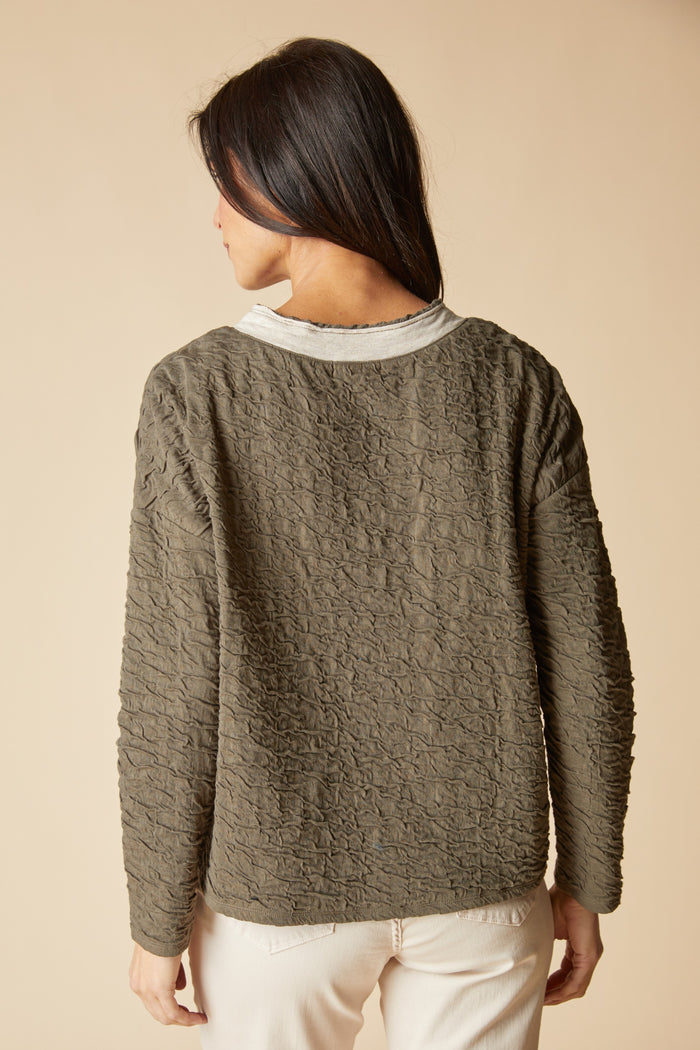 Women's Crinkled Double Face Metro Pullover (Burnt Umber) by Habitat Clothes