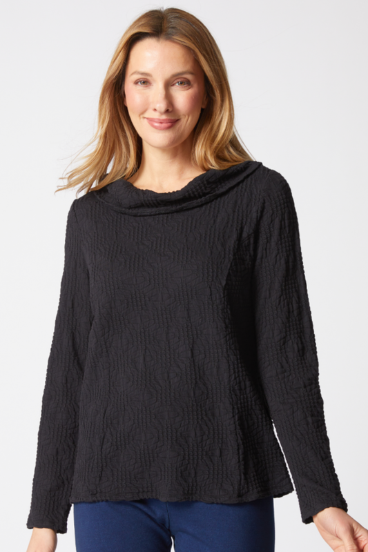 Women's Sunburst Knit Cowl Neck Pullover Top in Black by Habitat