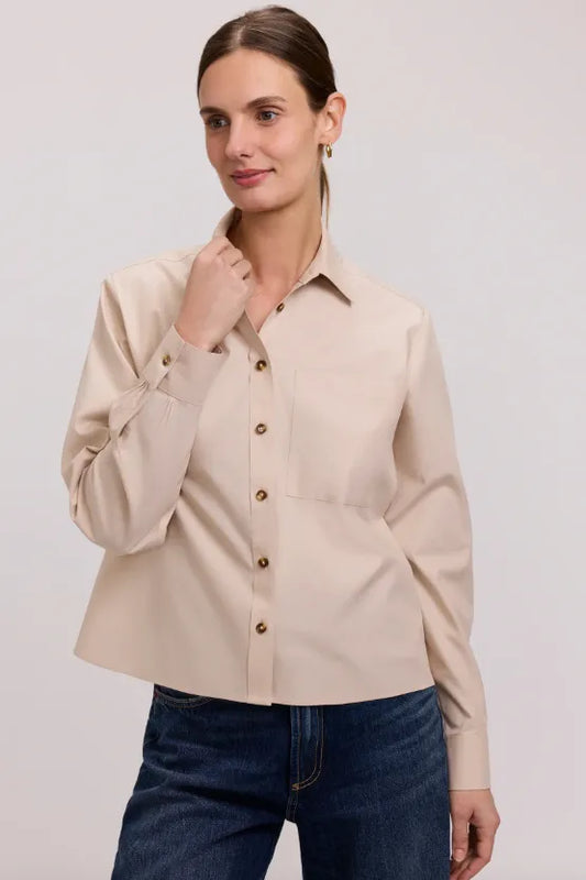 Jodie Long Sleeve Button Up Shirt in Short Length in Light Khaki by Foxcroft
