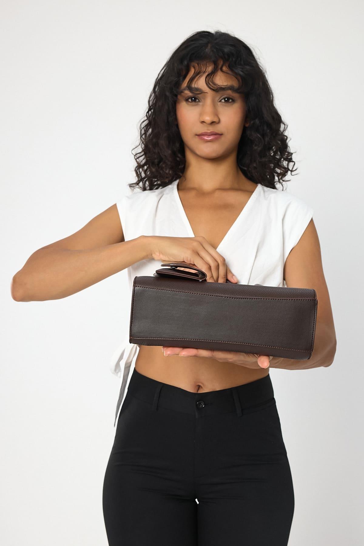 Vegan Pebbled Handbag in Khaki Green or Rich Brown With Shoulder Strap