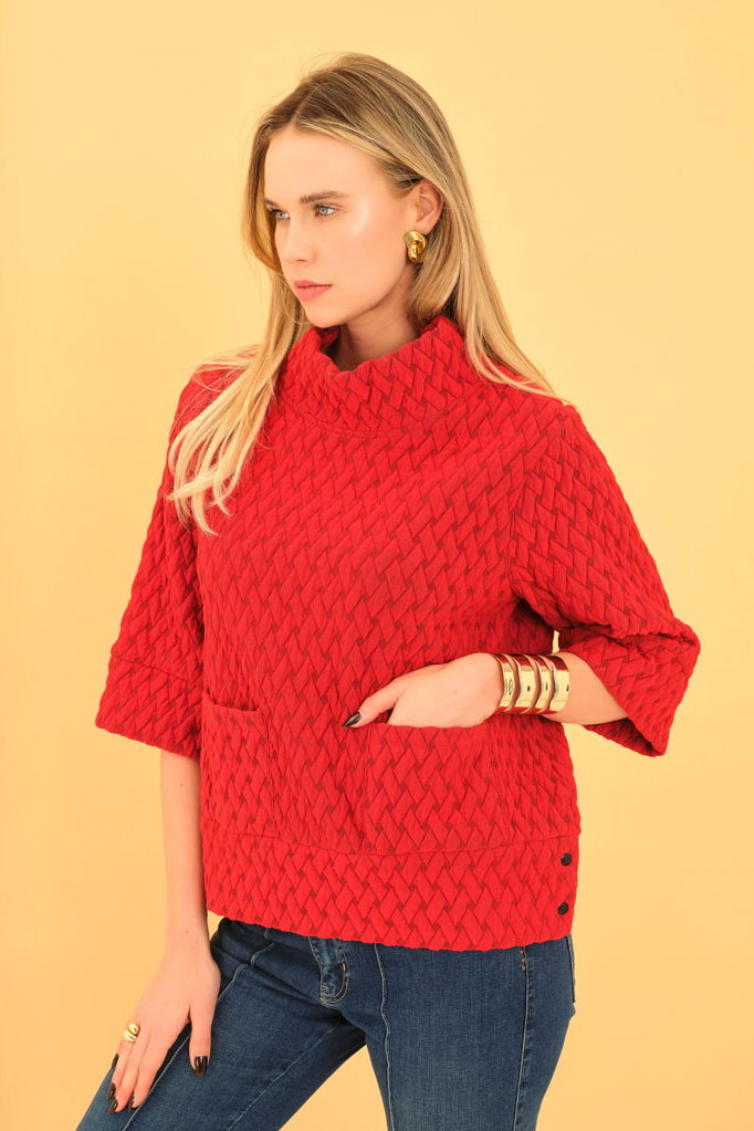 Women’s Basket Weave Look Top in Red by Dolcezza