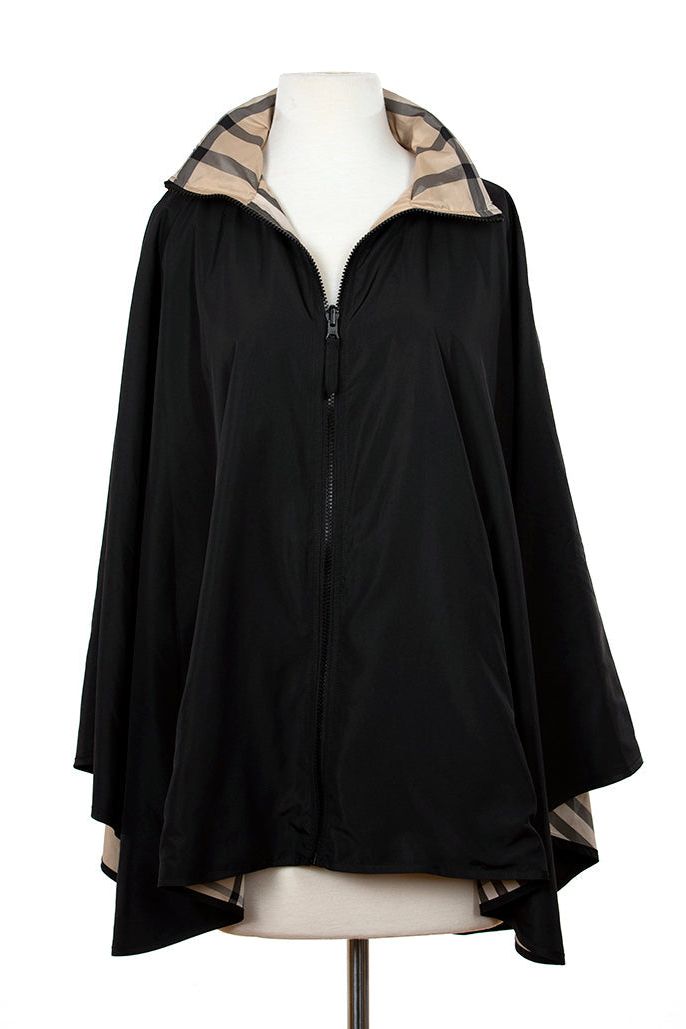 Black & Plaid Zippered SPORTYRAP | Woman's Rain Jacket One Size