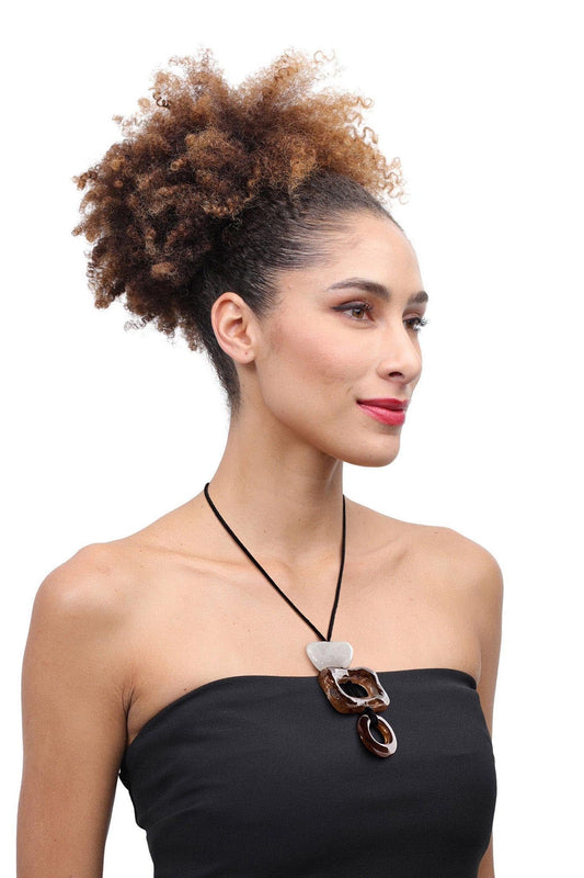 Organic Shaped Adjustable Cord Marbled Resin Pendant Necklace by Zsiska