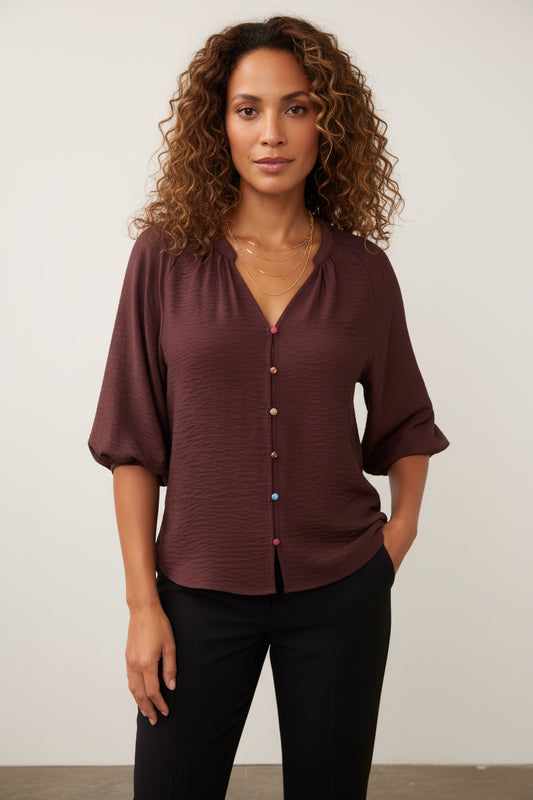 Button Up V Neck Shirt in Fig by French Dressing Jeans