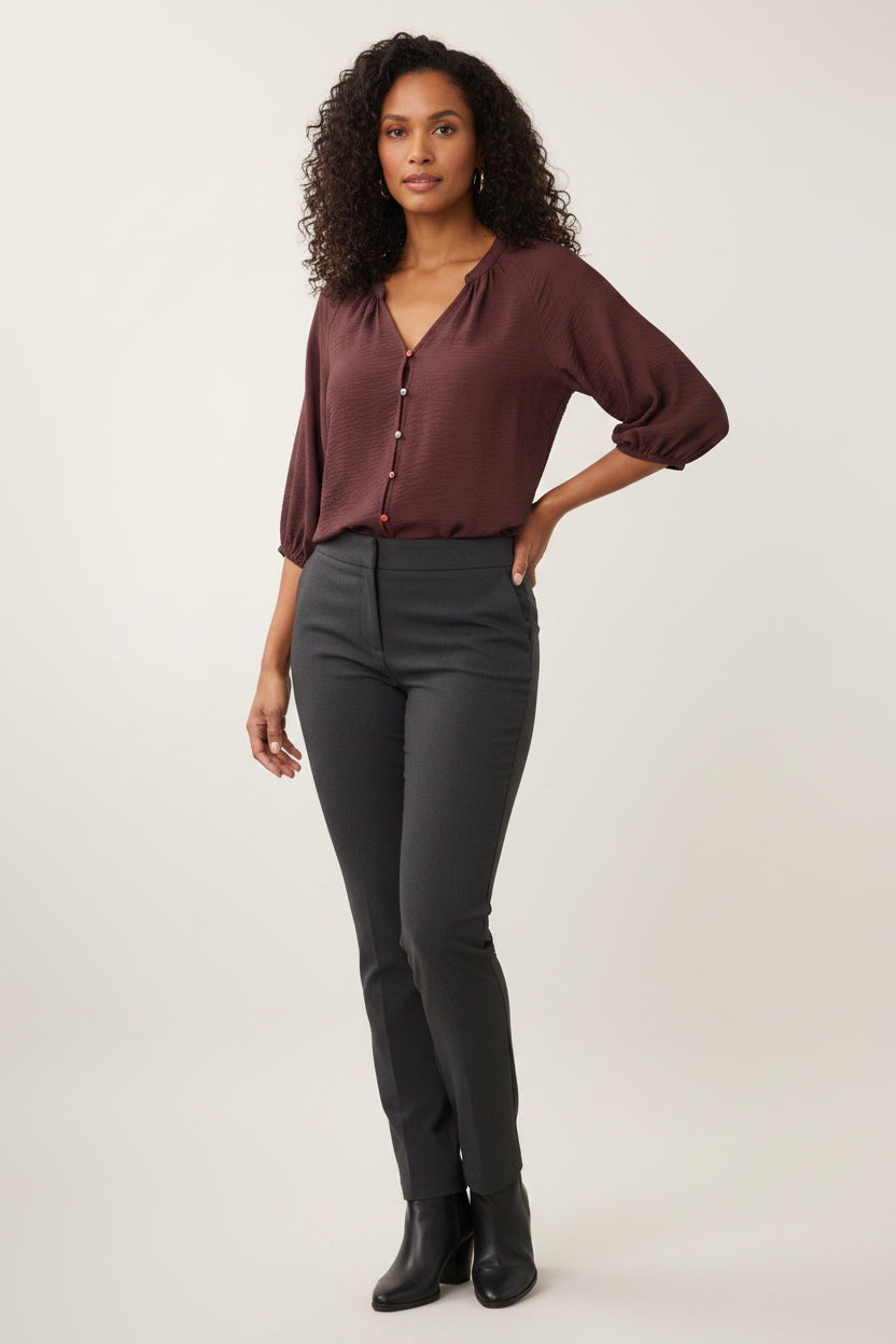 Button Up V Neck Shirt in Fig by French Dressing Jeans