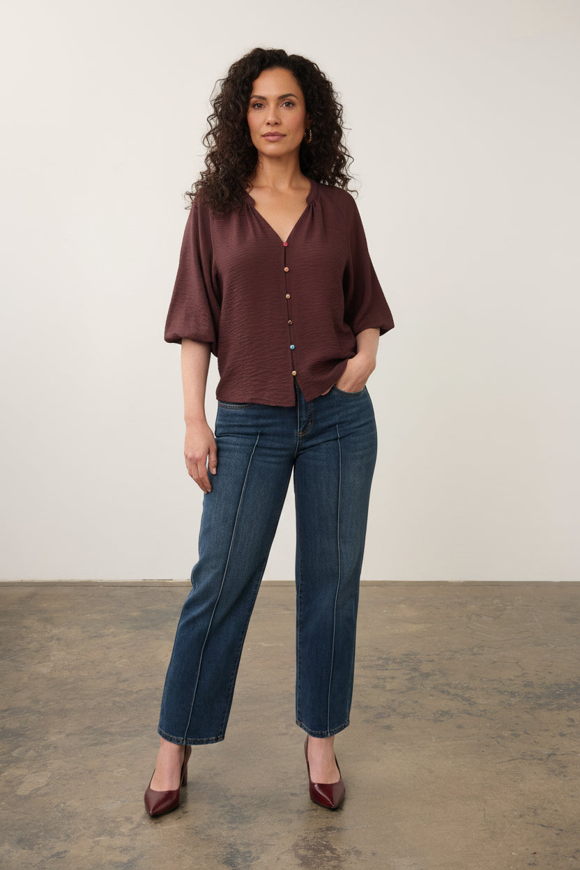 Button Up V Neck Shirt in Fig by French Dressing Jeans