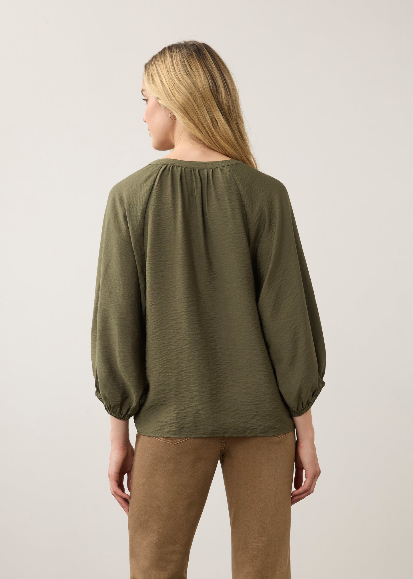 Button Up V Neck Shirt in Olive  by French Dressing Jeans