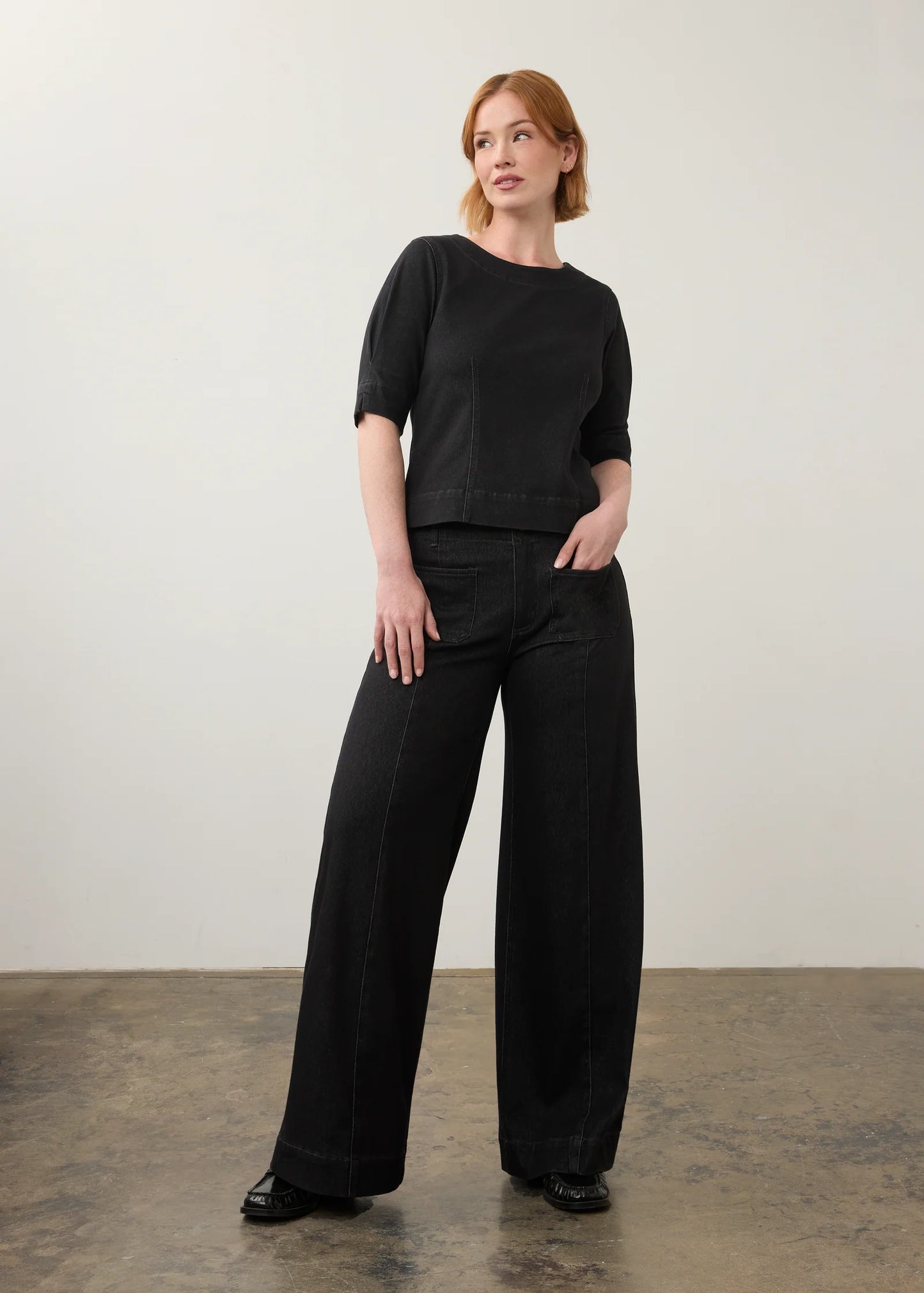 Pull On Wide Leg Denim Pant in Carbon Black by French Dressing Jeans