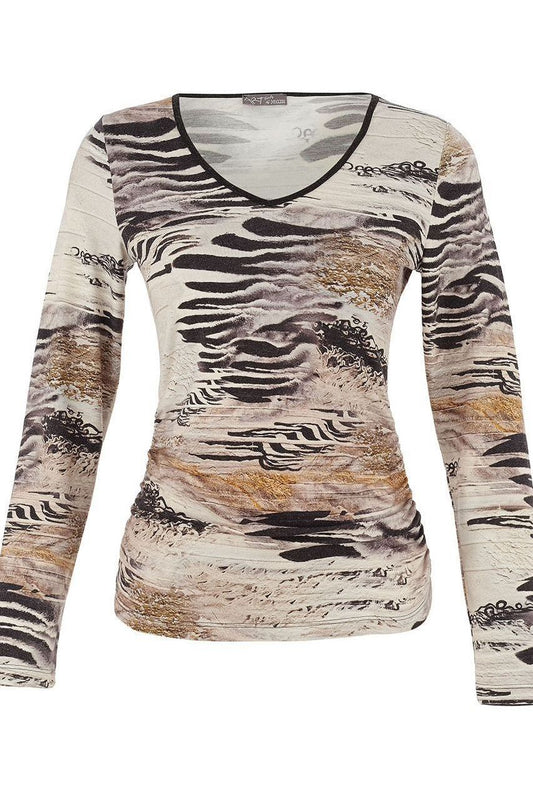 Women's V Neck Long Sleeve Art Print Top by Dolcezza 75680