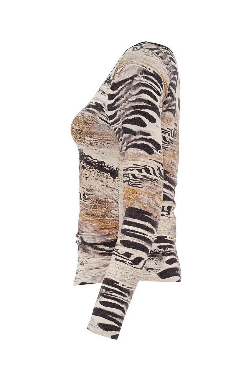 Women's V Neck Long Sleeve Art Print Top by Dolcezza 75680