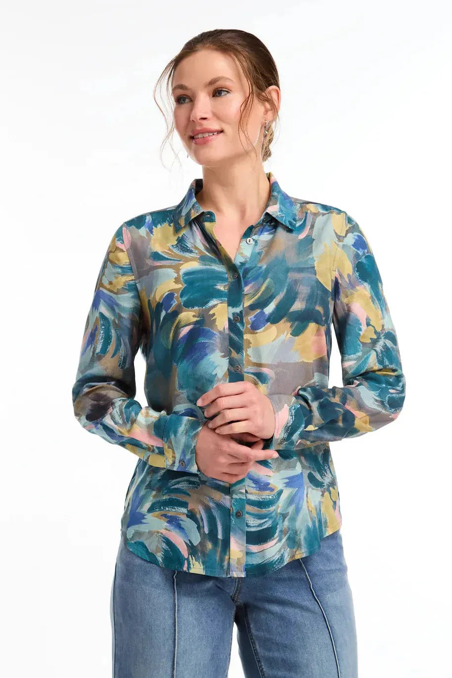 Final Sale Women's Long Sleeve Button Up Shirt in Autumn Abstract Mix by French Dressing Jeans