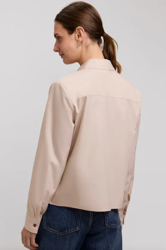 Jodie Long Sleeve Button Up Shirt in Short Length in Light Khaki by Foxcroft