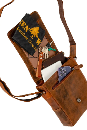 Mini Leather Messenger Bag in Sandal