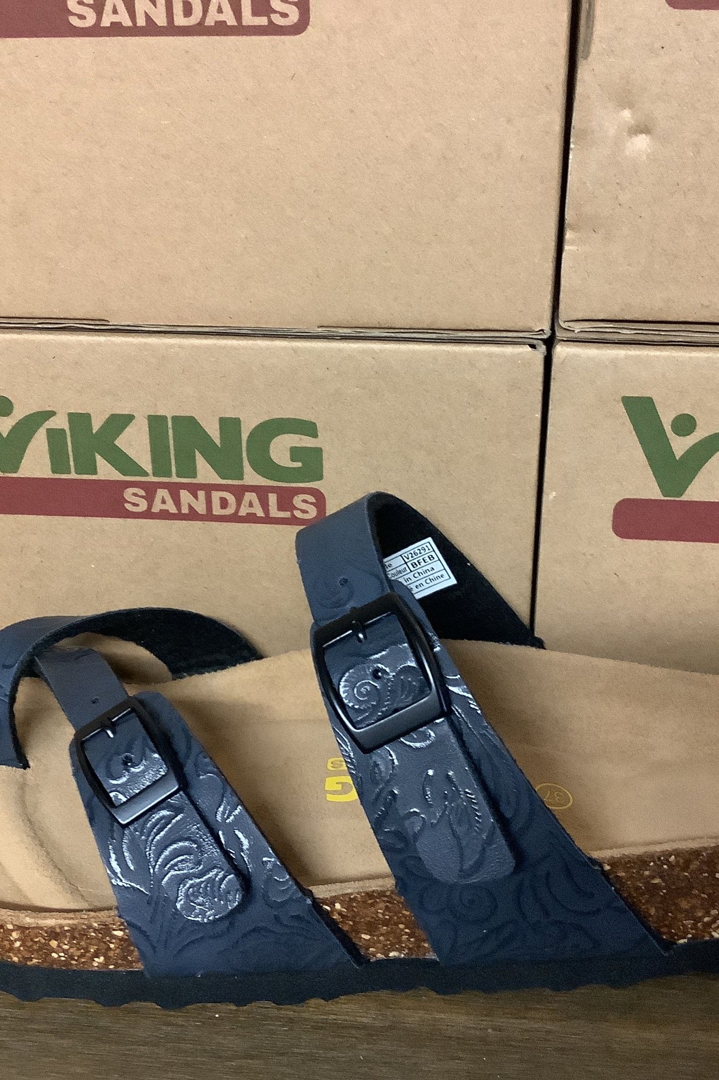 Tofino Sandal (Blue Floral Emboss or Black) by Viking Sandals