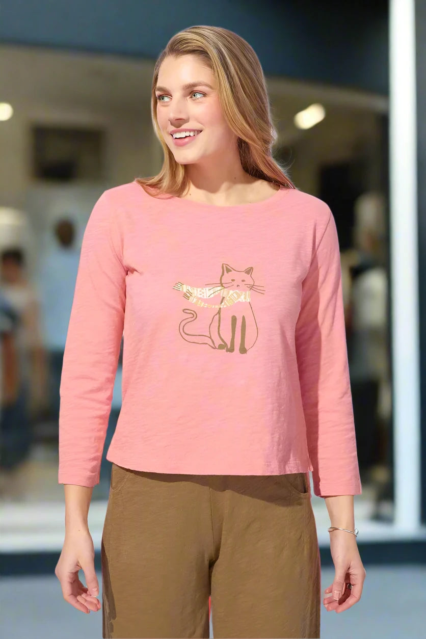 Chilly Cat in Rose Women's Boxy T-Shirt in Rose - Escape by Habitat