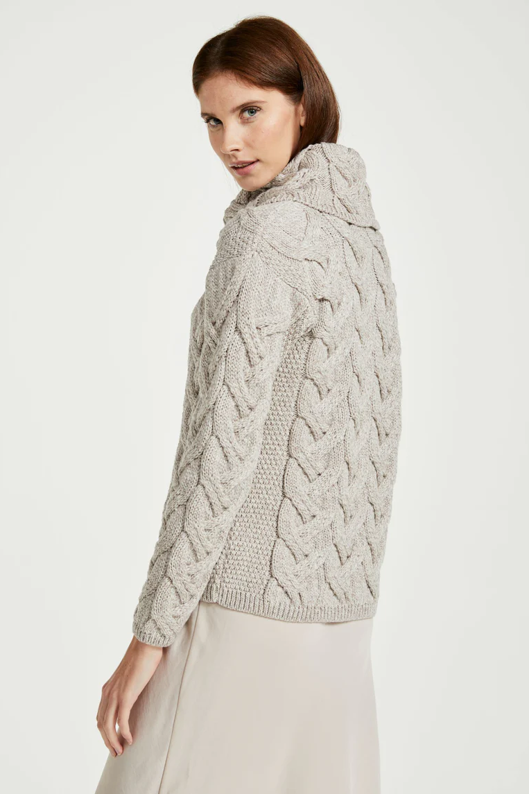 Kinsale Ladies Cable Aran Merino Wool Sweater in Oat by Aran Woolen Mills