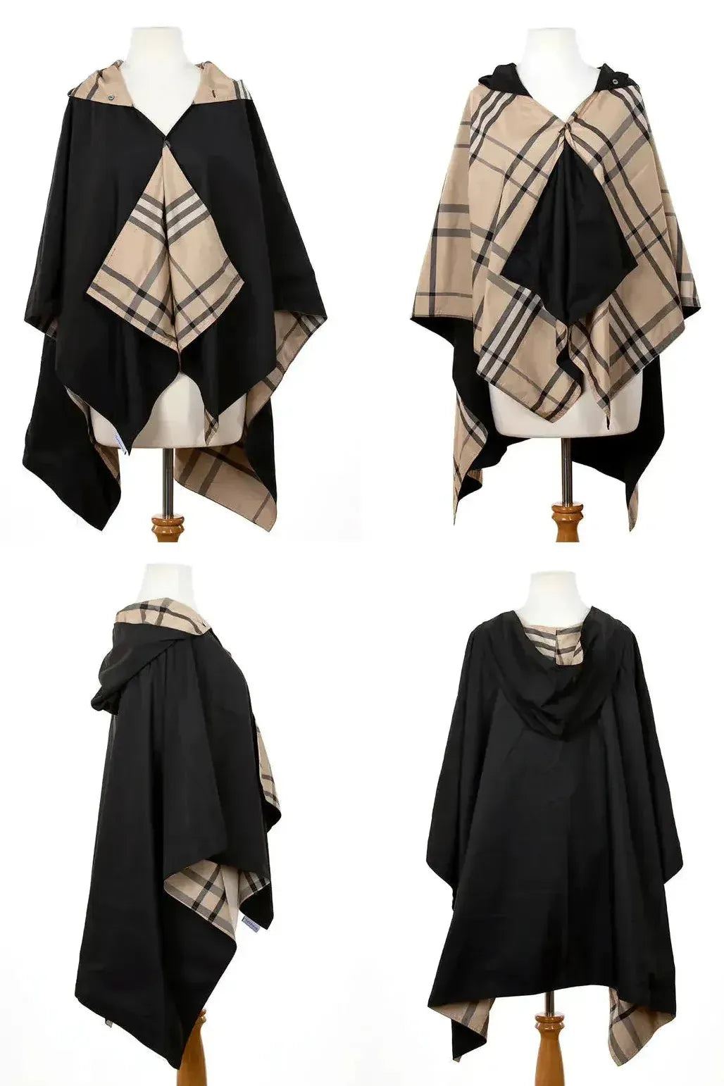 Black & Plaid RAINRAP | Women's Hooded Winter Wrap Jacket One Size