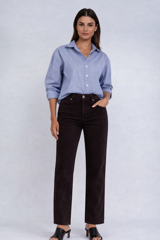 Women's Straight Leg Corduroy Pant in Dark Chocolate by Carreli Jeans