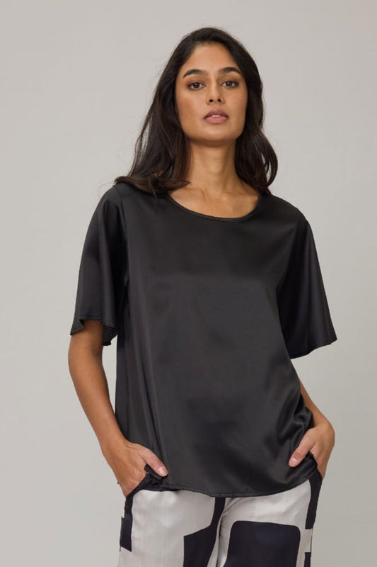 Women's Satin Flutter Sleeve Top by Pistache Apparel