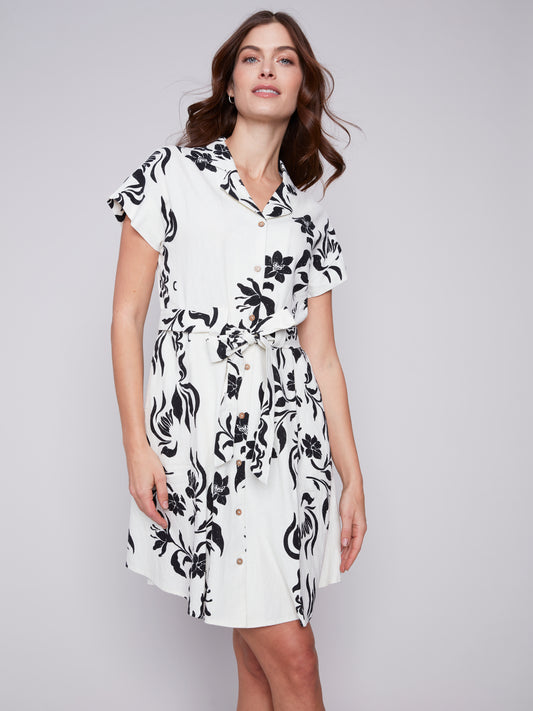 Black and White Floral Sashed Dress by Charlie B