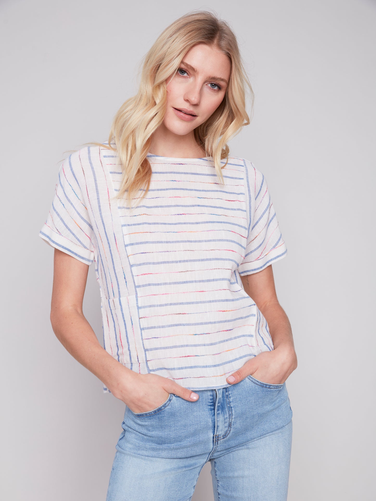Striped Boxy Top with Pockets by Charlie B
