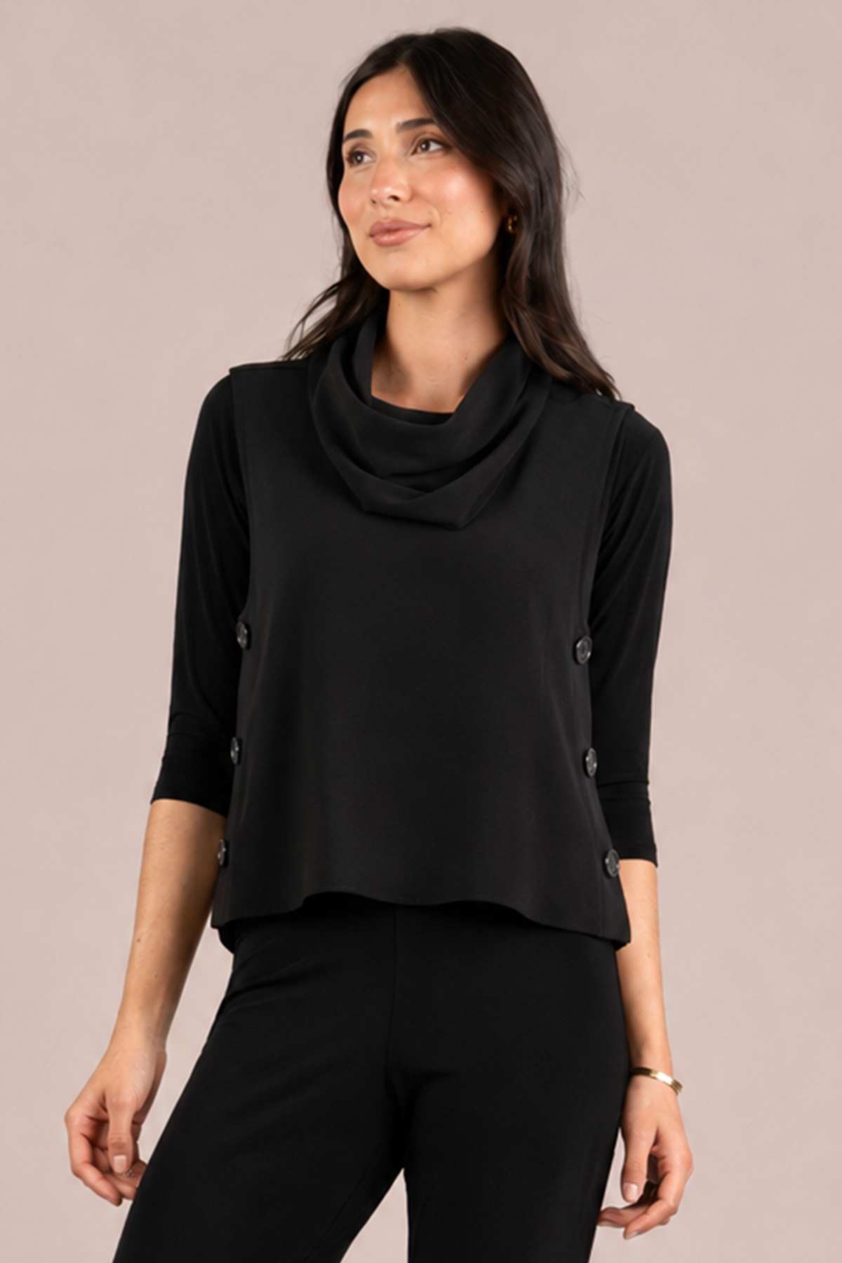 Soffio Crepe Top It Up Smock Vest Top in Black by Sympli
