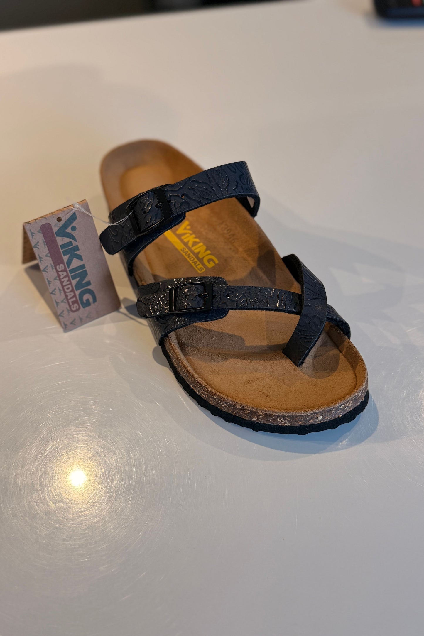 Tofino Sandal (Blue Floral Emboss or Black) by Viking Sandals