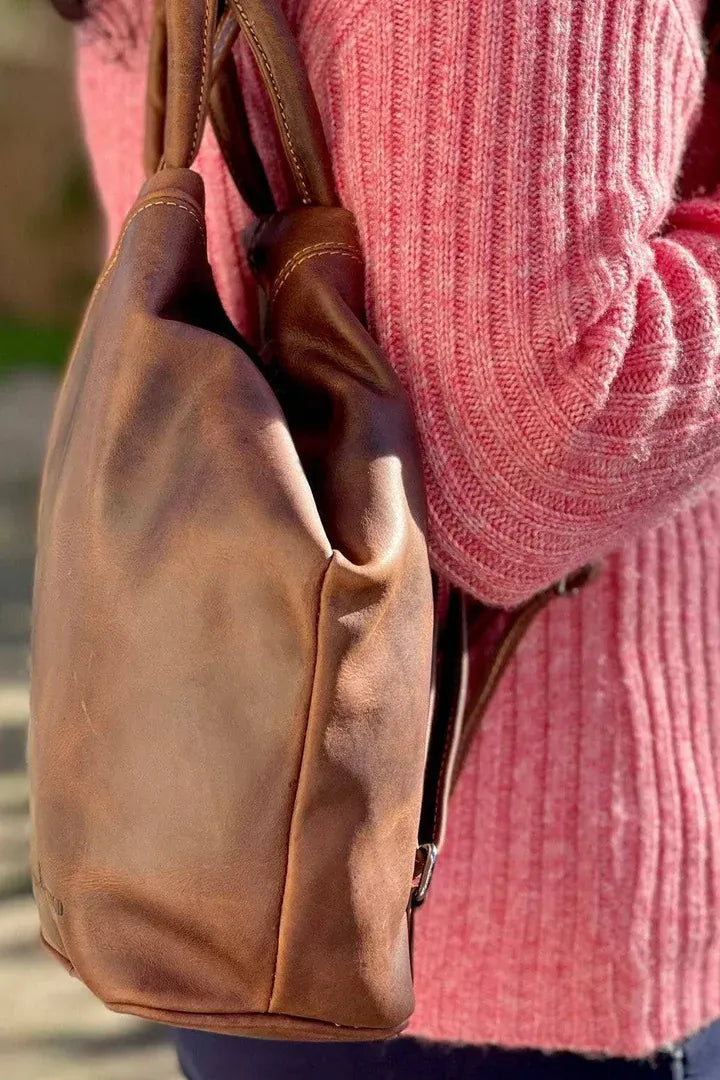 Leather Rucksack Backpack Zoe Bag by Greenwood Leather in Brown (dark) or Sandal (light)