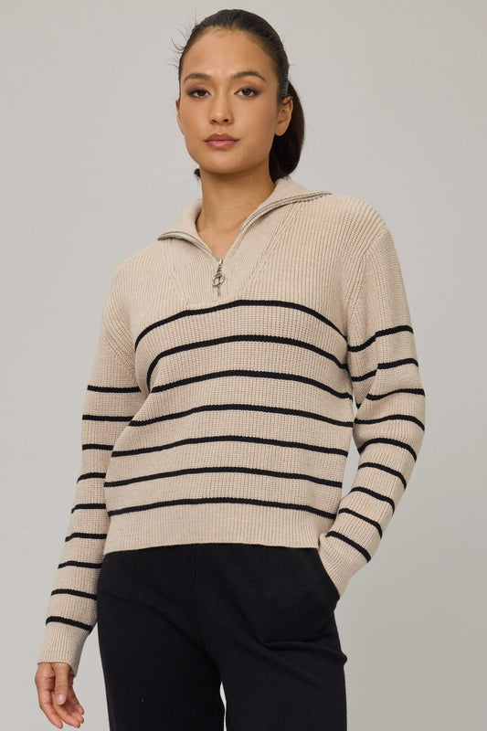 Women’s Comfort Rib Sweater with Zipper in Navy or Beige by Pistache Apparel