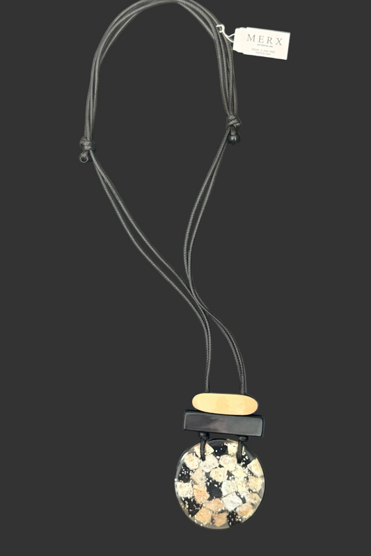 Women's Adjustable Pendant Necklace in Black and Beige by Merx
